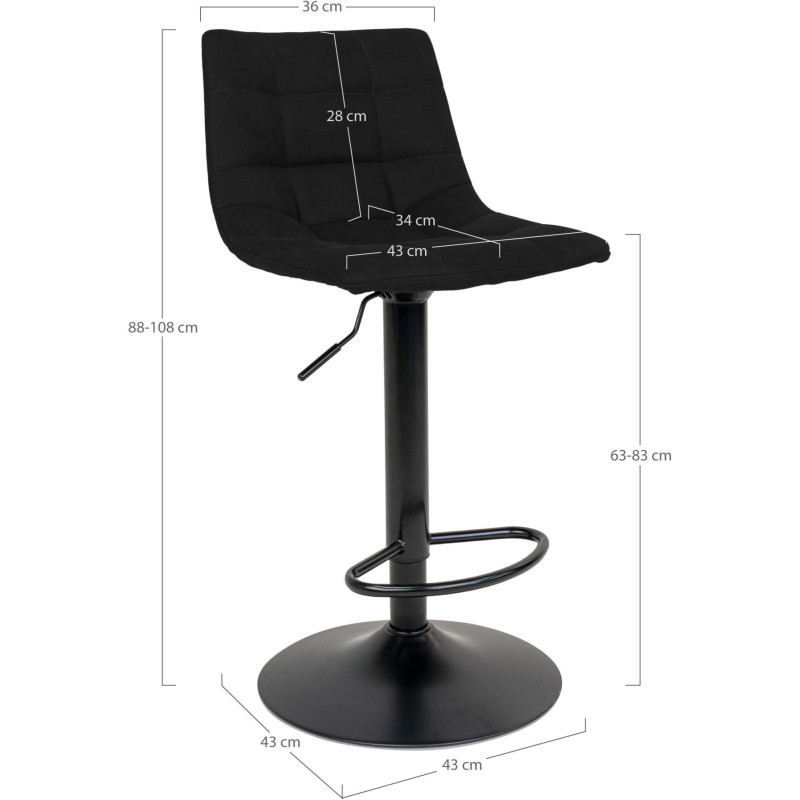Tabouret de bar moderne réglable Velours Noir Métal Noir Middelfart (Lot de 2) 