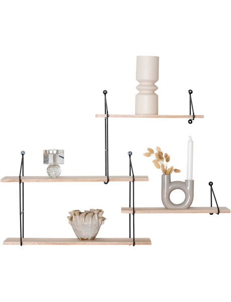 Grande Étagère murale asymétrique 4 niveaux Bois de paulownia Naturel Métal Noir Harlem 