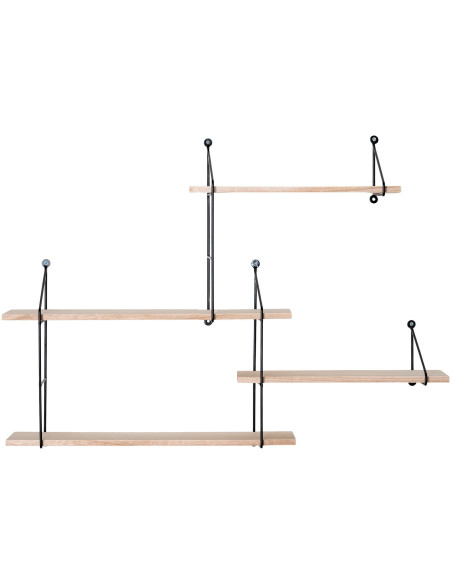 Grande Étagère murale asymétrique 4 niveaux Bois de paulownia Naturel Métal Noir Harlem 