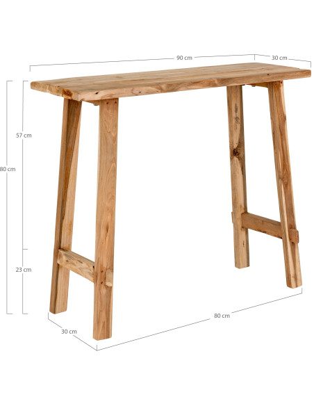 Console rustique chic Rectangulaire Bois de teck Naturel Girona 