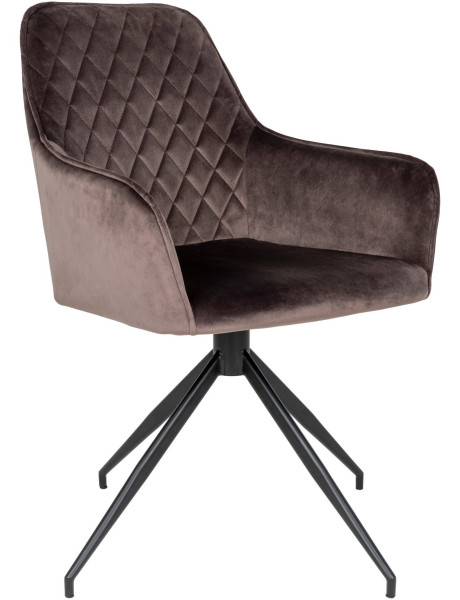 Fauteuil de table pivotant Velours Marron Matelassé Métal Noir Harbo 