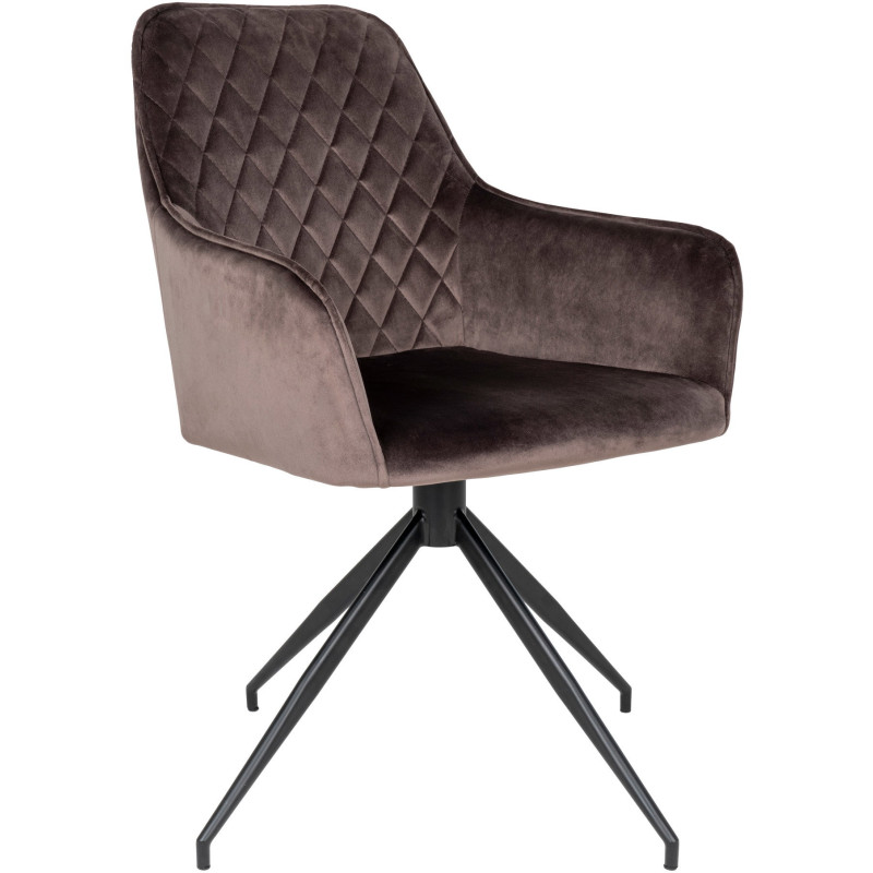 Fauteuil de table pivotant Velours Marron Matelassé Métal Noir Harbo 