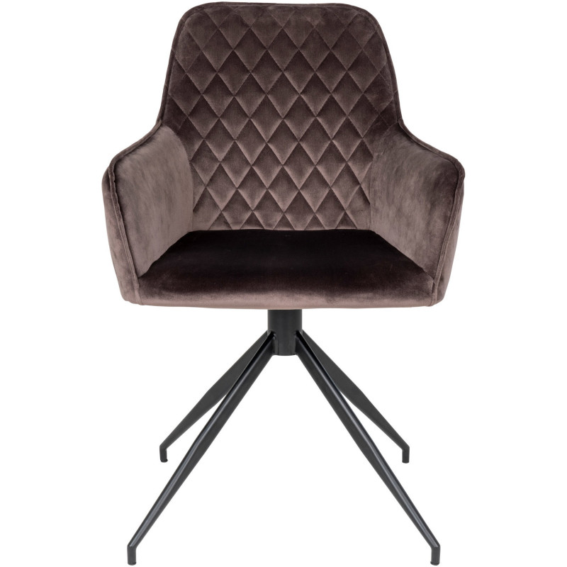 Fauteuil de table pivotant Velours Marron Matelassé Métal Noir Harbo 