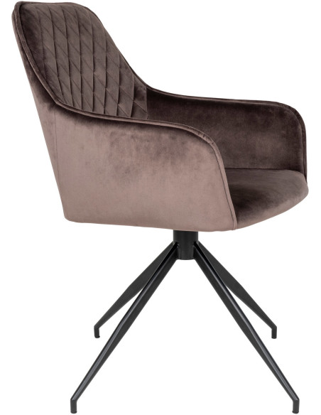 Fauteuil de table pivotant Velours Marron Matelassé Métal Noir Harbo 