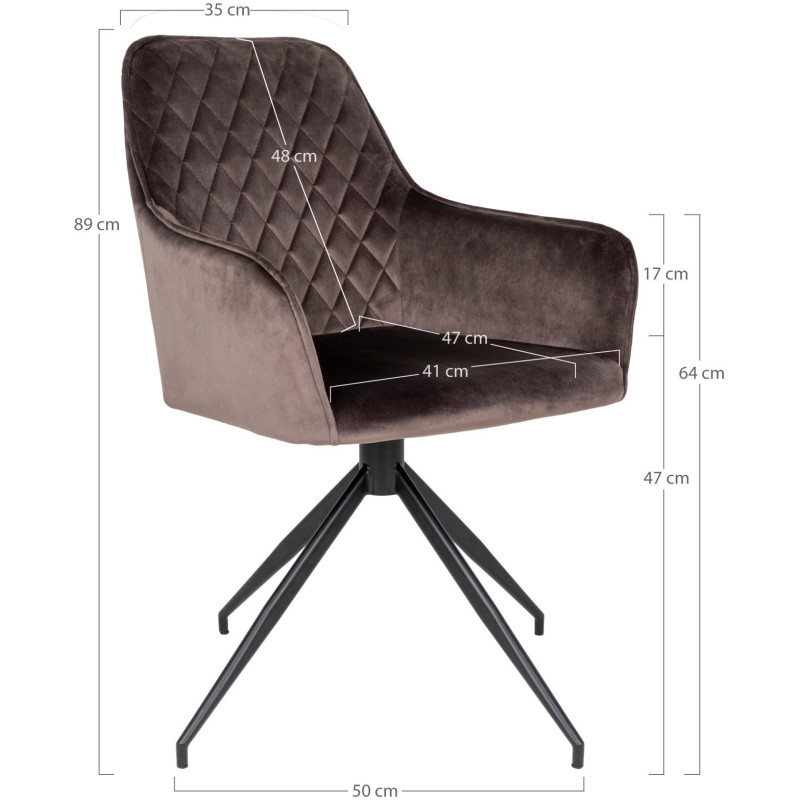 Fauteuil de table pivotant Velours Marron Matelassé Métal Noir Harbo 