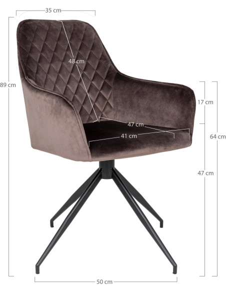 Fauteuil de table pivotant Velours Marron Matelassé Métal Noir Harbo 
