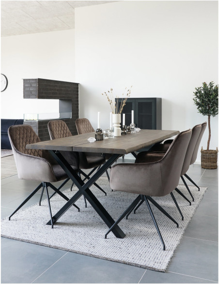 Fauteuil de table pivotant Velours Marron Matelassé Métal Noir Harbo 