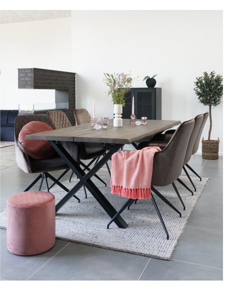 Fauteuil de table pivotant Velours Marron Matelassé Métal Noir Harbo 