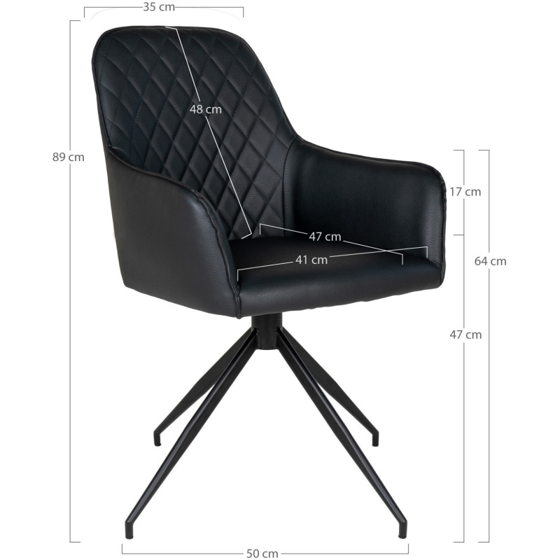 Fauteuil de table pivotant Polyuréthane Noir Matelassé Métal Noir Harbo House Nordic - 5