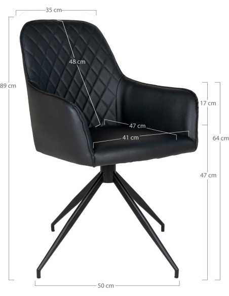 Fauteuil de table pivotant Polyuréthane Noir Matelassé Métal Noir Harbo House Nordic - 5