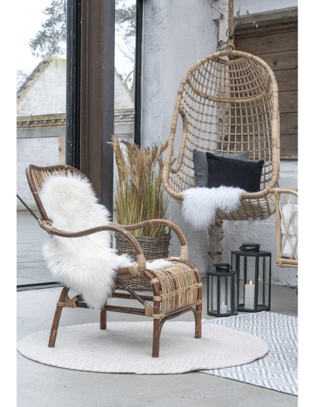 Tapis extérieur moderne Rond 120x120 Plastique recyclé Sable Menorca 