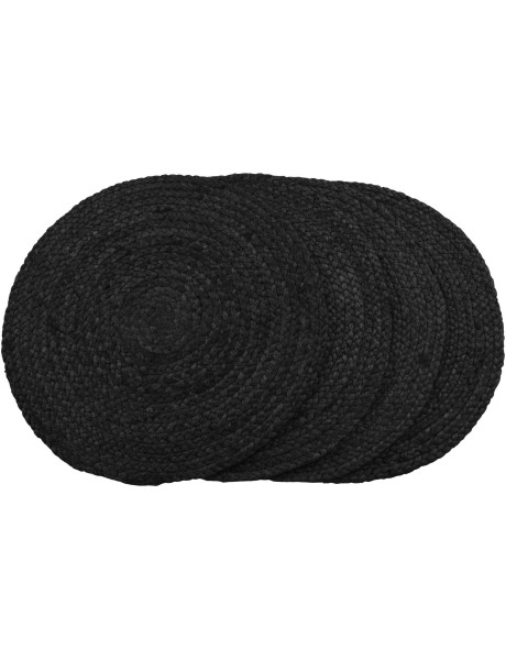 Sets de table indiens ronds 38 cm Jute Gris foncé Tressé Bombay (Lot de 4) 