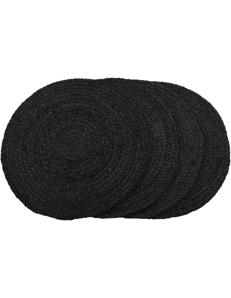 Sets de table indiens ronds 38 cm Jute Gris foncé Tressé Bombay (Lot de 4) 