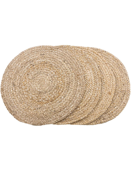 Sets de table indiens ronds 38 cm Jute Naturel Tressé Bombay (Lot de 4) 