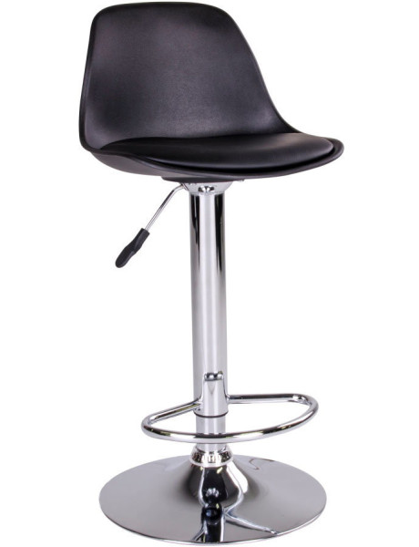 Tabouret de bar moderne réglable Polyuréthane Plastique moulé Noir Métal Argenté Chromé Trondheim (Lot de 2) 