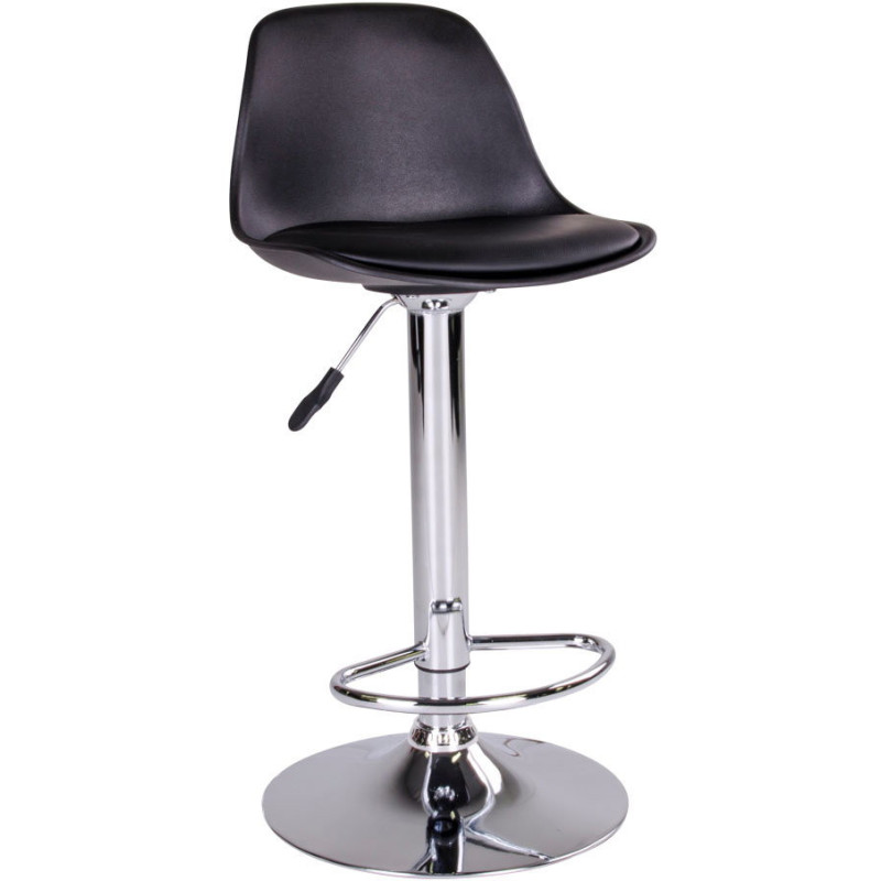 Tabouret de bar moderne réglable Polyuréthane Plastique moulé Noir Métal Argenté Chromé Trondheim (Lot de 2) 