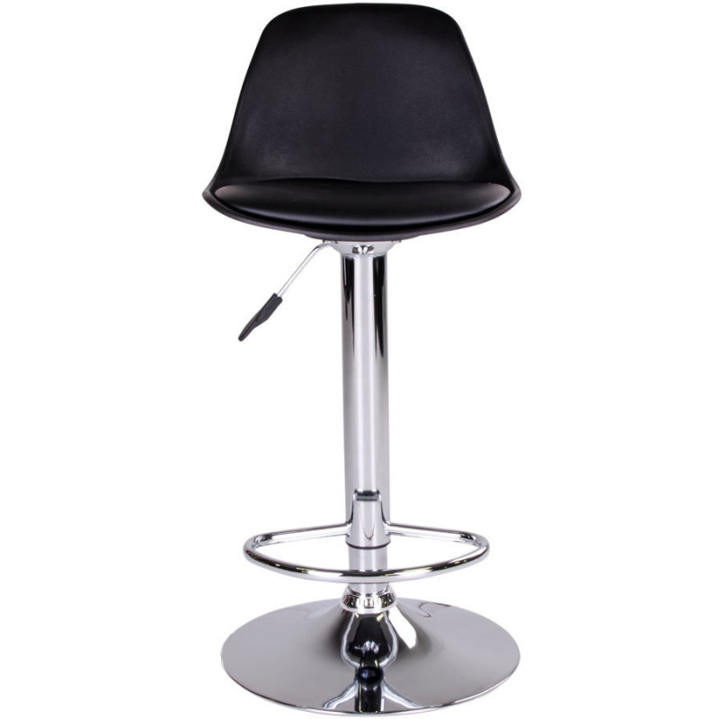 Tabouret de bar moderne réglable Polyuréthane Plastique moulé Noir Métal Argenté Chromé Trondheim (Lot de 2) 