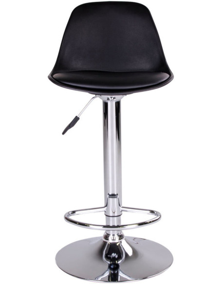 Tabouret de bar moderne réglable Polyuréthane Plastique moulé Noir Métal Argenté Chromé Trondheim (Lot de 2) 