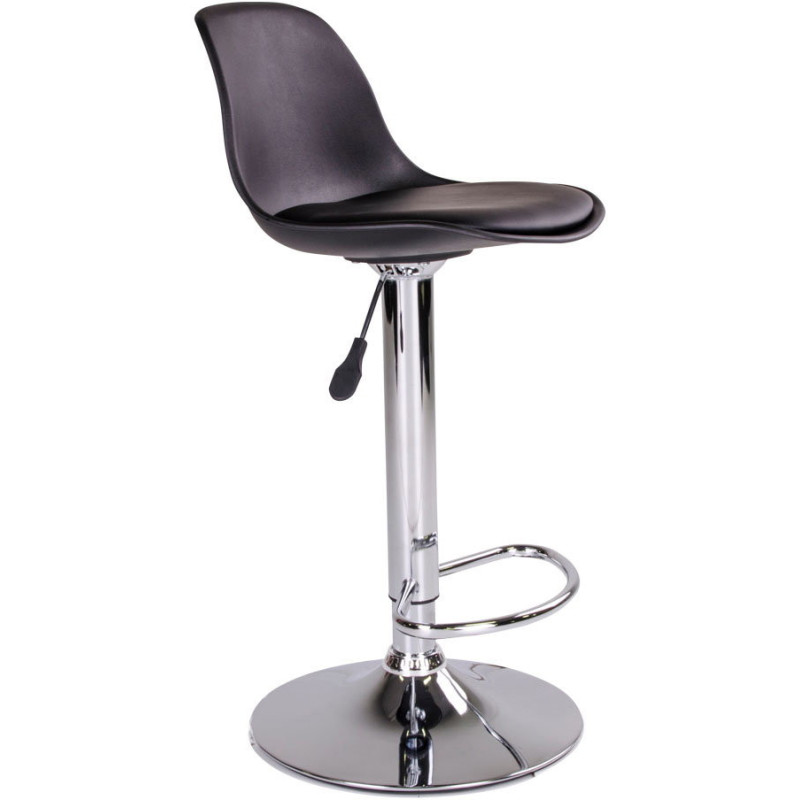 Tabouret de bar moderne réglable Polyuréthane Plastique moulé Noir Métal Argenté Chromé Trondheim (Lot de 2) 