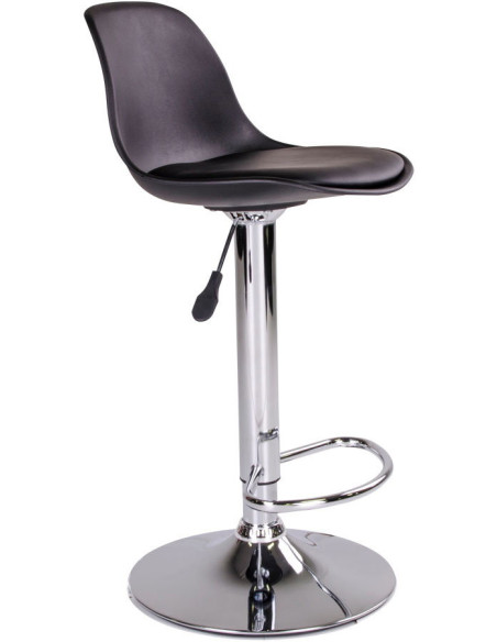 Tabouret de bar moderne réglable Polyuréthane Plastique moulé Noir Métal Argenté Chromé Trondheim (Lot de 2) 