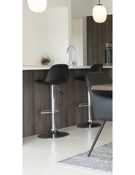 Tabouret de bar moderne réglable Polyuréthane Plastique moulé Noir Métal Argenté Chromé Trondheim (Lot de 2) 