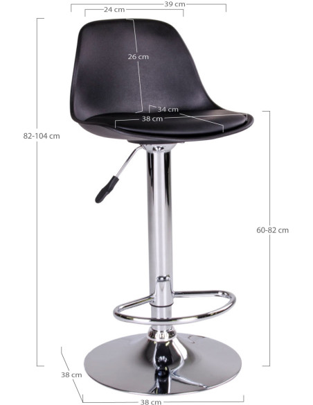Tabouret de bar moderne réglable Polyuréthane Plastique moulé Noir Métal Argenté Chromé Trondheim (Lot de 2) 