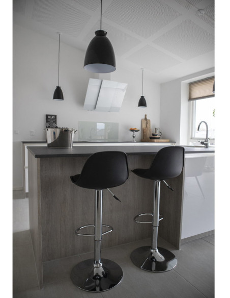 Tabouret de bar moderne réglable Polyuréthane Plastique moulé Noir Métal Argenté Chromé Trondheim (Lot de 2) 