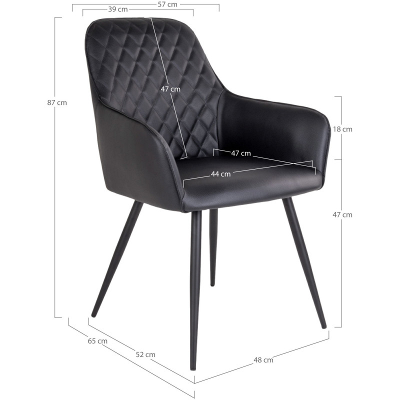 Fauteuil de table matelassé Polyuréthane Noir Métal Noir Harbo (Lot de 2) 