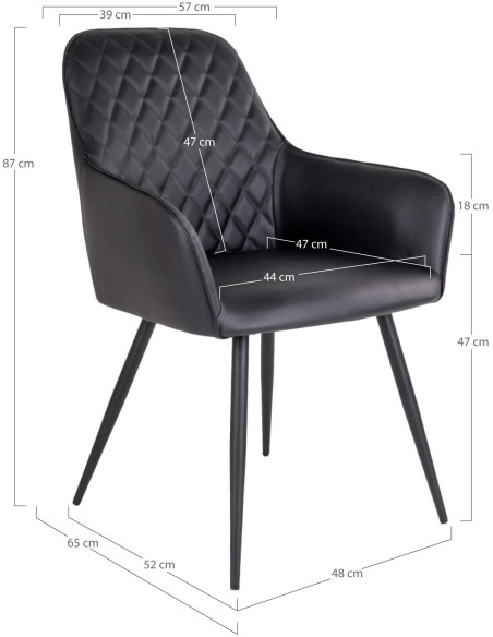 Fauteuil de table matelassé Polyuréthane Noir Métal Noir Harbo (Lot de 2) 
