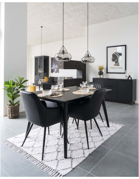 Fauteuil de table matelassé Polyuréthane Noir Métal Noir Harbo (Lot de 2) 