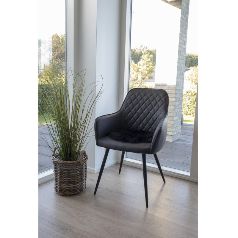 Fauteuil de table matelassé Polyuréthane Noir Métal Noir Harbo (Lot de 2) 