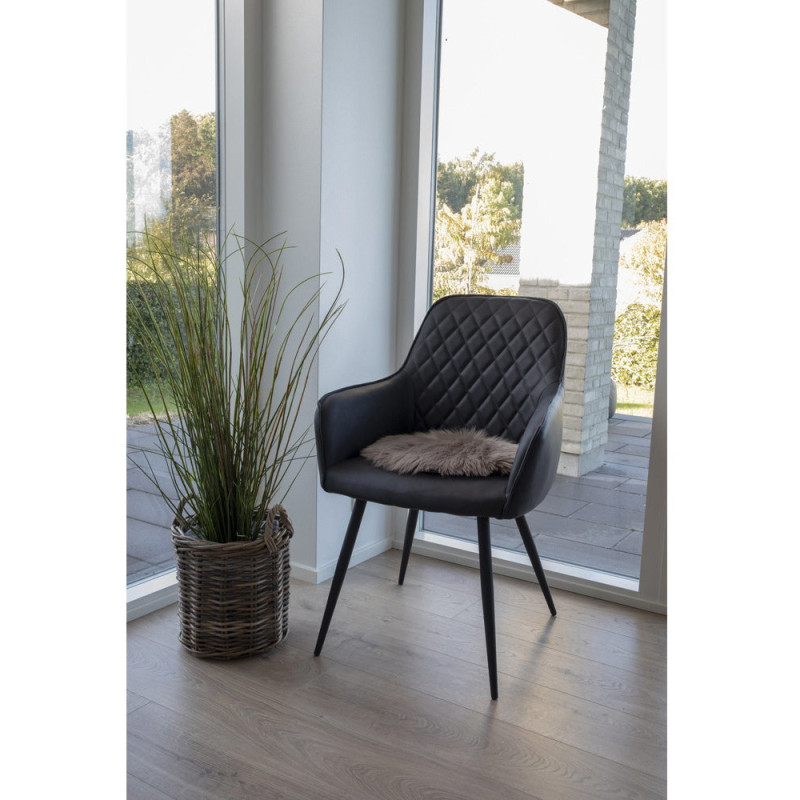 Fauteuil de table matelassé Polyuréthane Noir Métal Noir Harbo (Lot de 2) 