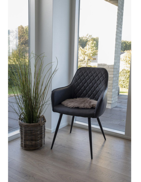 Fauteuil de table matelassé Polyuréthane Noir Métal Noir Harbo (Lot de 2) 