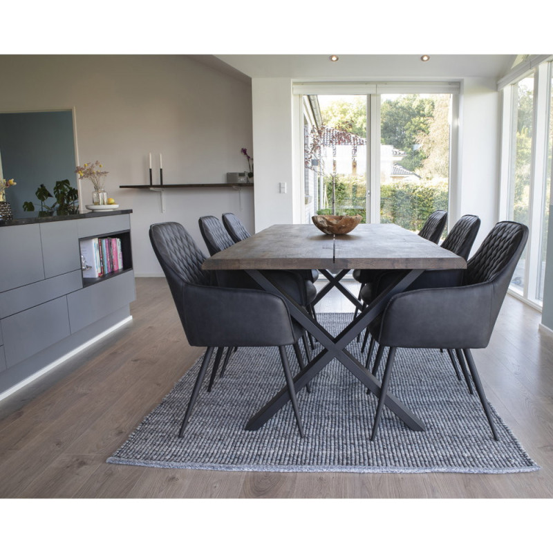 Fauteuil de table matelassé Polyuréthane Noir Métal Noir Harbo (Lot de 2) 