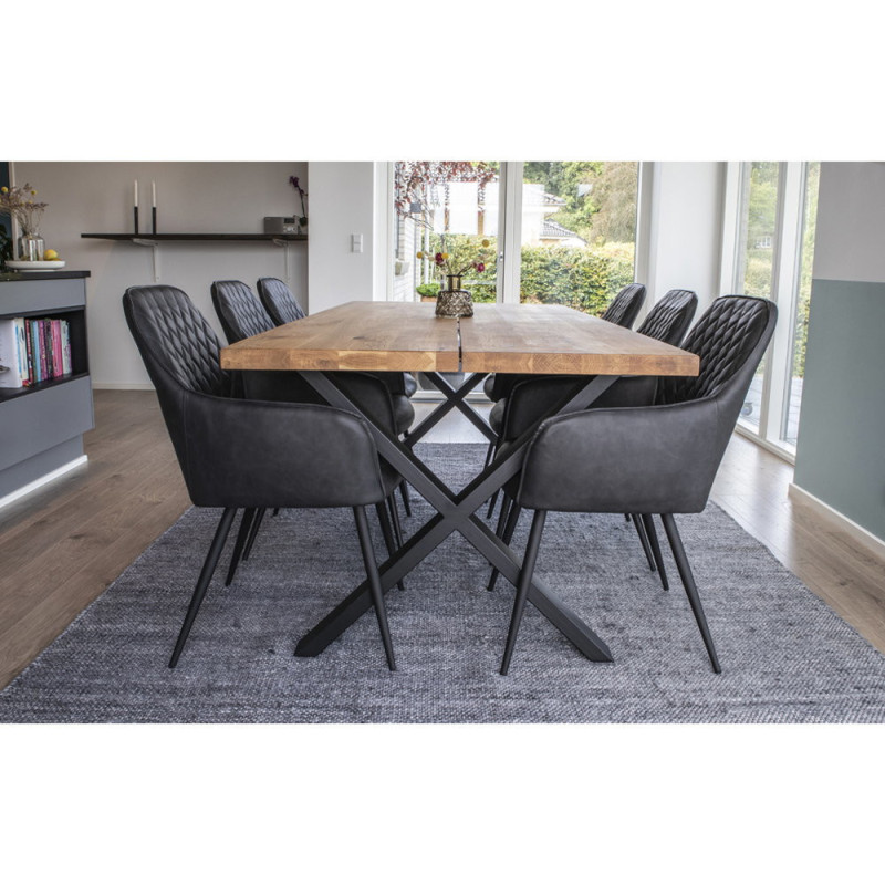 Fauteuil de table matelassé Polyuréthane Noir Métal Noir Harbo (Lot de 2) 