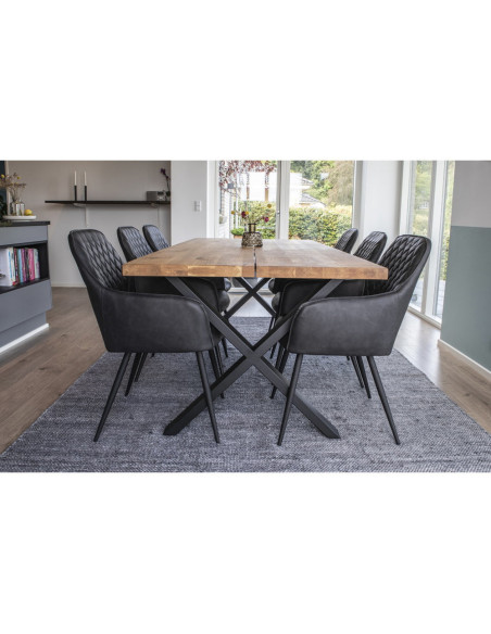 Fauteuil de table matelassé Polyuréthane Noir Métal Noir Harbo (Lot de 2) 