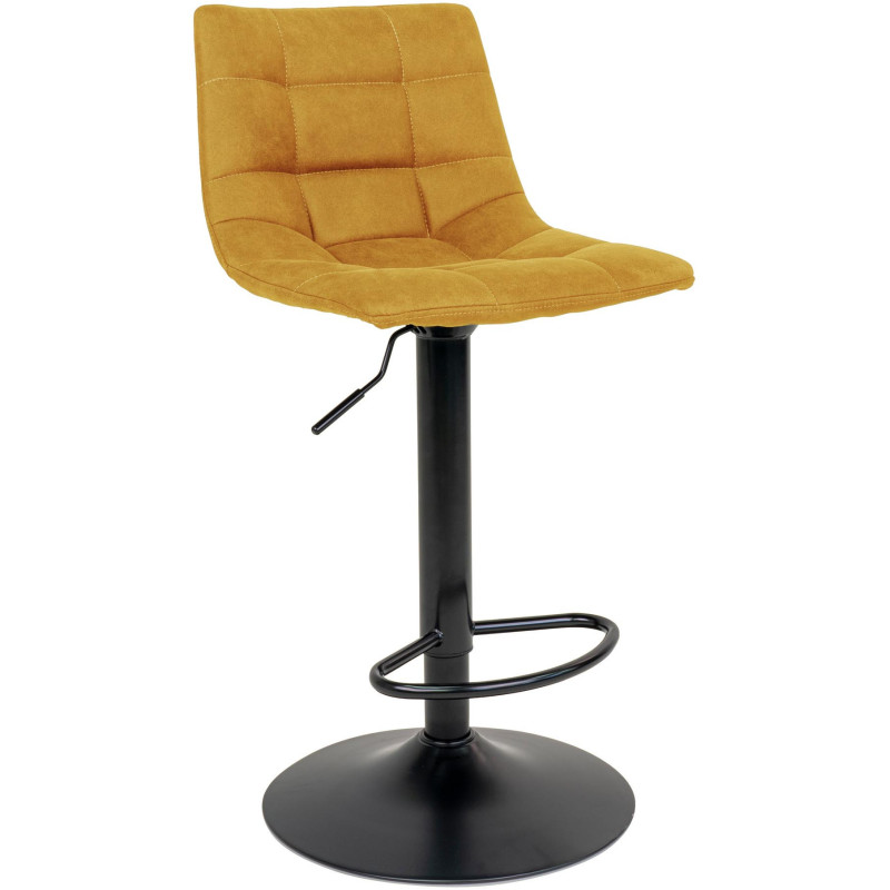 Tabouret de bar moderne réglable Velours Jaune moutarde Métal Noir Middelfart (Lot de 2) 