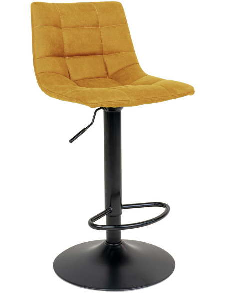 Tabouret de bar moderne réglable Velours Jaune moutarde Métal Noir Middelfart (Lot de 2) 