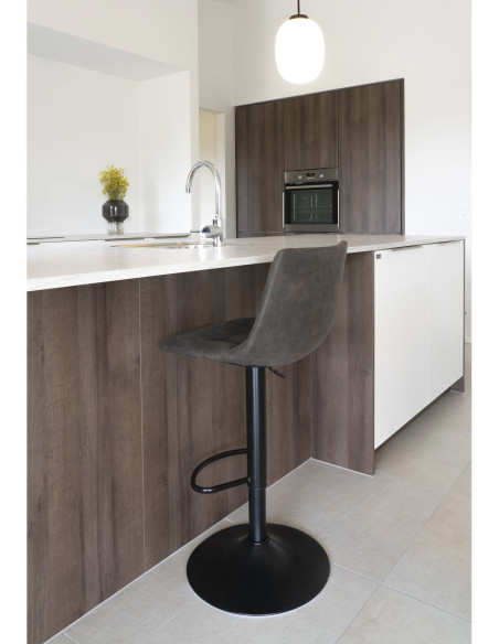 Tabouret de bar moderne réglable Microfibre Gris foncé Métal Noir Middelfart (Lot de 2) 