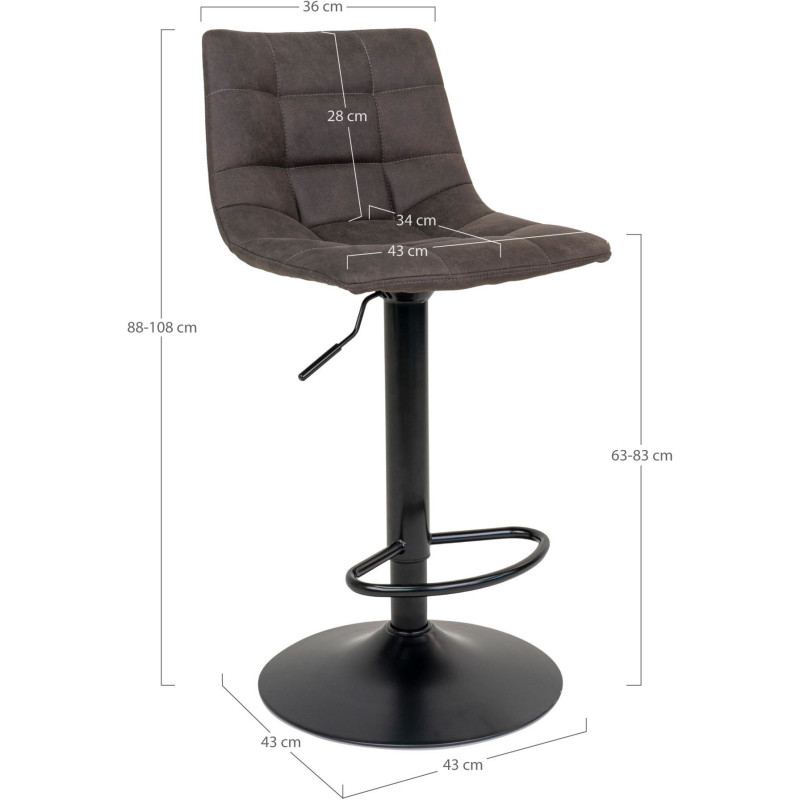 Tabouret de bar moderne réglable Microfibre Gris foncé Métal Noir Middelfart (Lot de 2) 