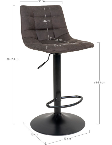 Tabouret de bar moderne réglable Microfibre Gris foncé Métal Noir Middelfart (Lot de 2) 