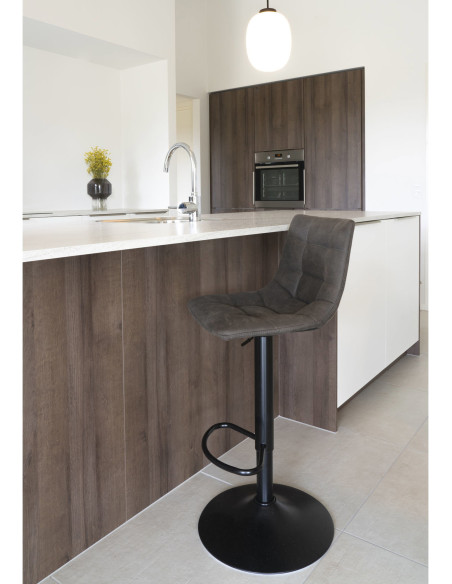 Tabouret de bar moderne réglable Microfibre Gris foncé Métal Noir Middelfart (Lot de 2) 