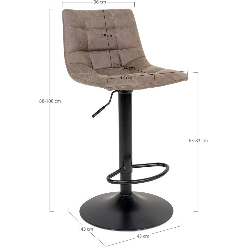 Tabouret de bar moderne réglable Microfibre Marron clair Métal Noir Middelfart (Lot de 2) 