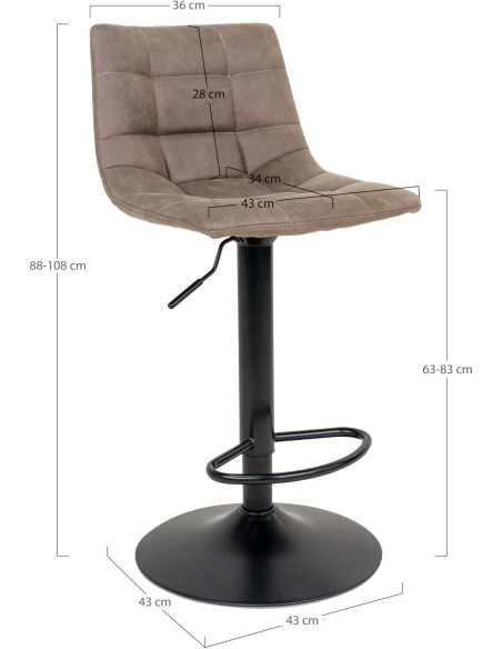 Tabouret de bar moderne réglable Microfibre Marron clair Métal Noir Middelfart (Lot de 2) 