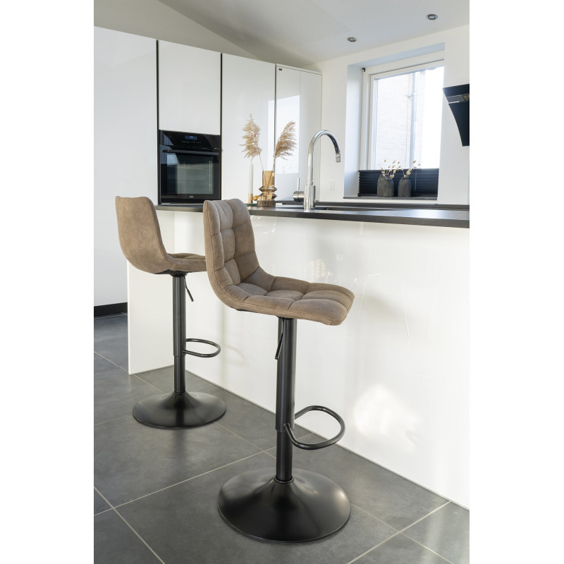 Tabouret de bar moderne réglable Microfibre Marron clair Métal Noir Middelfart (Lot de 2) 