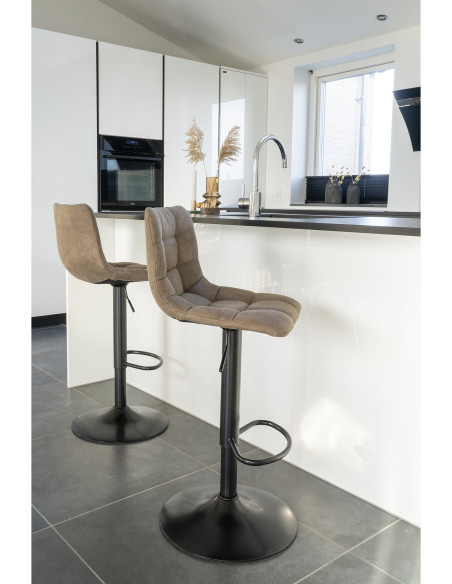 Tabouret de bar moderne réglable Microfibre Marron clair Métal Noir Middelfart (Lot de 2) 