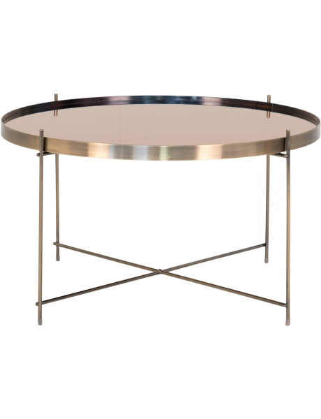 Table basse moderne Ronde Métal Doré Effet laiton Verre Venezia 