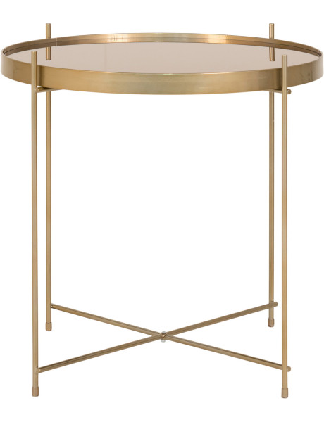 Table d'appoint moderne Ronde Métal Doré Effet laiton Verre Venezia 