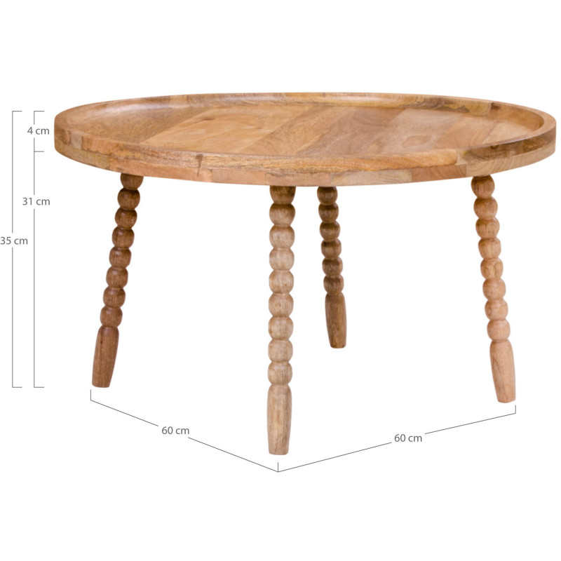 Table basse originale Ronde Bois de manguier Naturel Jammu 