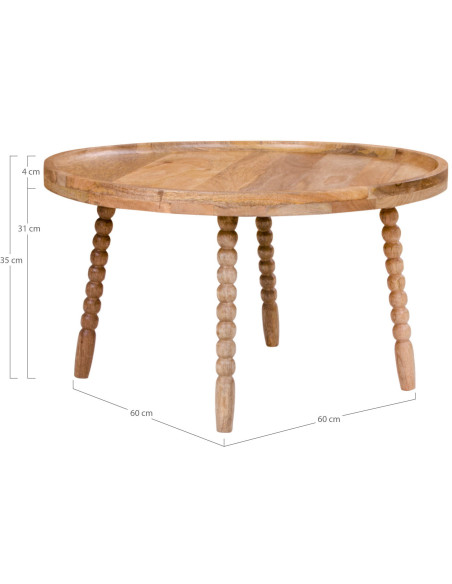 Table basse originale Ronde Bois de manguier Naturel Jammu 